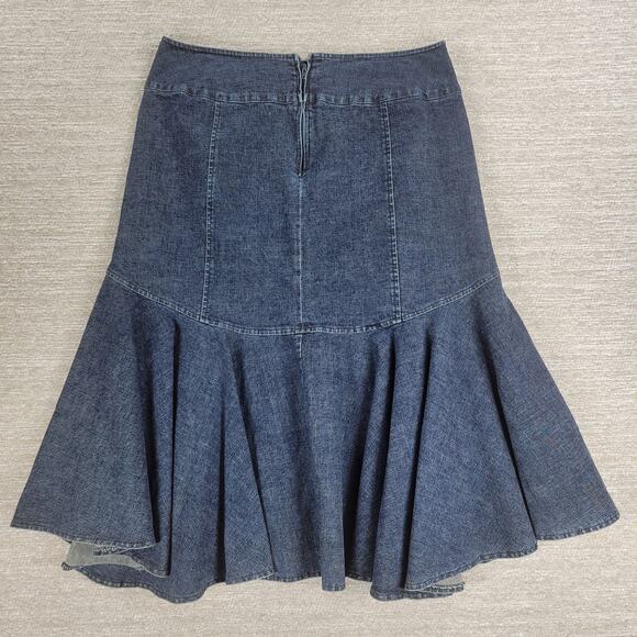 VTG Powerline Denim Skirt Size 8 Blue Dark‎ Wash Flounce Flared Mermaid Rodeo - Picture 3 of 11